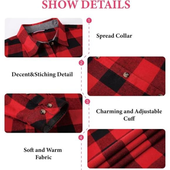 Flannel Shirts for Women Long Sleeve Button Down Plaid Fall Shirt - Picture 3 of 7